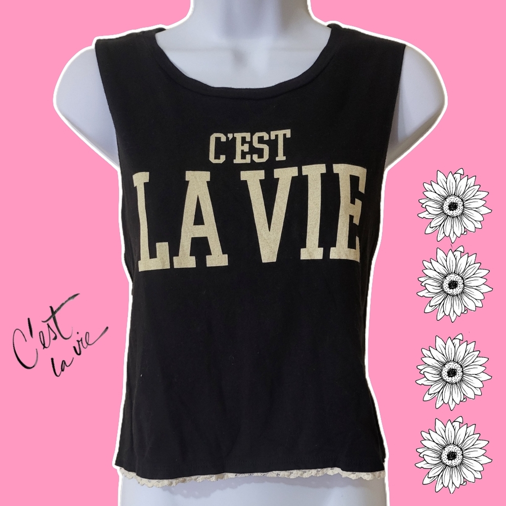 Y2K Coquette Black Graphic Crop Tank